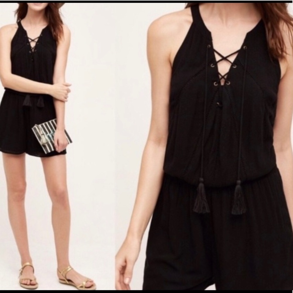 Chloe Oliver Black Lace Up Romper Size S